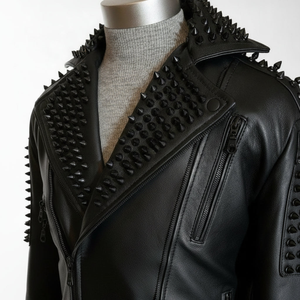 Men's Black Studded Leather Biker Jacket
