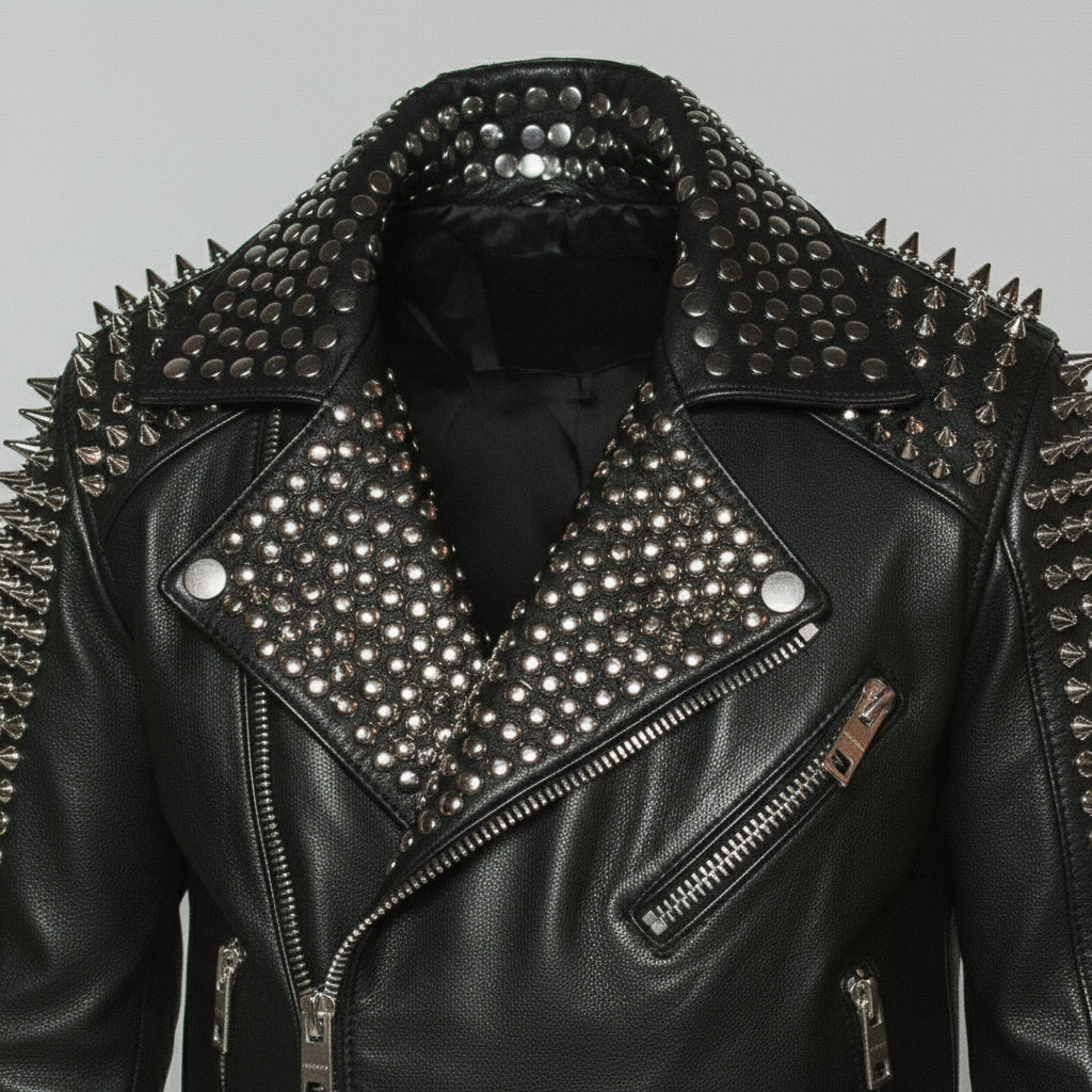 Men's Black Studded Leather Biker Jacket