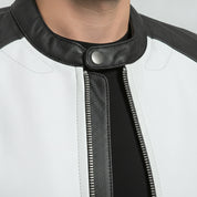 Men's White, Black, and Red Leather Biker Jacket