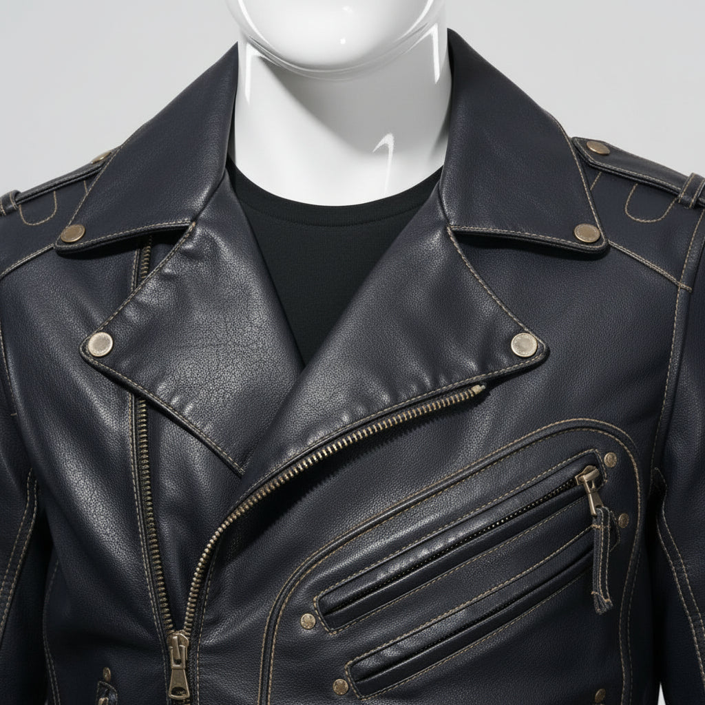 Men's Black Leather Biker Jacket