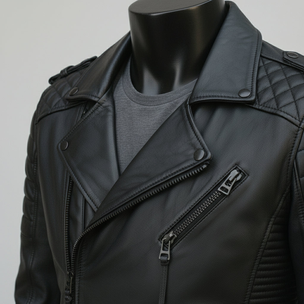 Men's Black Leather Biker Jacket