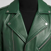 Men's Green Belted Leather Biker Jacket