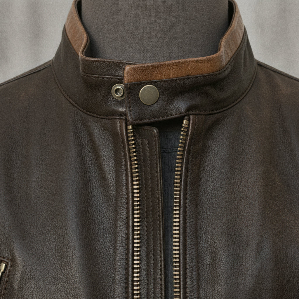 Men's Dark Brown and Light Brown Leather Biker Jacket — Caverly