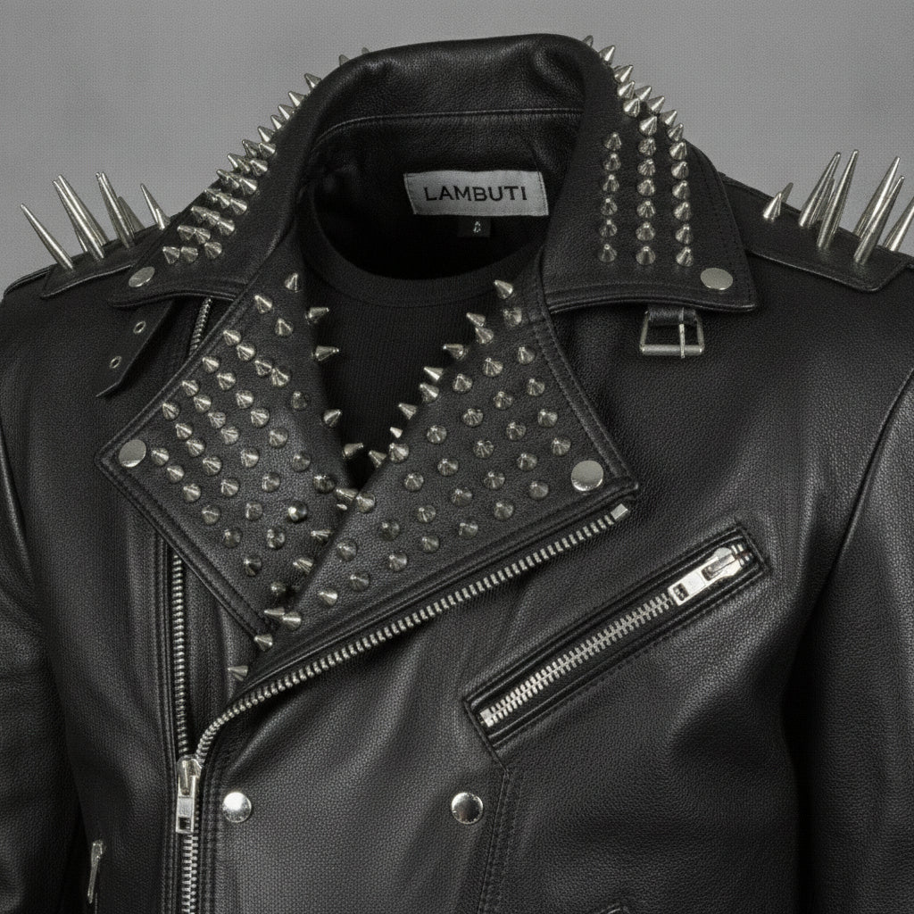 Men's Black Studded Leather Biker Jacket