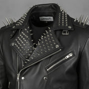 Men's Black Studded Leather Biker Jacket