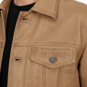 Men's Tan Leather Trucker Jacket