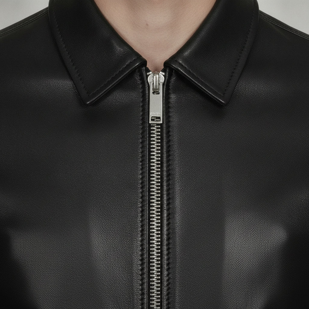 Men's Black Leather Biker Jacket — Bracknell