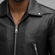 Men's Black Leather Moto Bomber Jacket
