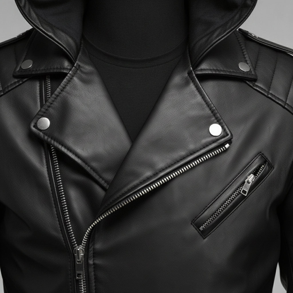 Men's Black Hooded Leather Biker Jacket