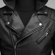 Men's Black Hooded Leather Biker Jacket