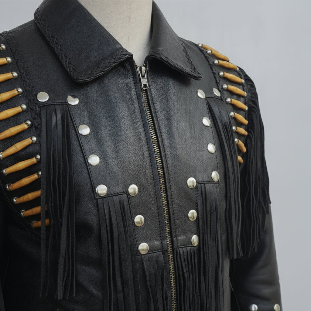 Men's Black Leather Western Jacket — Cheswick