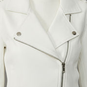 Women's White Faux Leather Biker Jacket — Abberdale