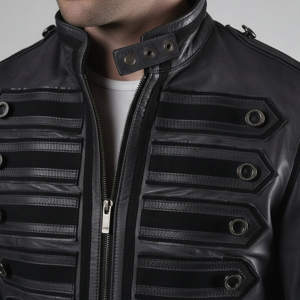 Men's Faded Black Distressed Leather Band Jacket — Abberdon