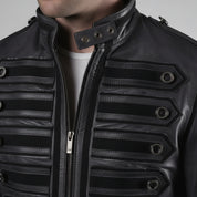 Men's Faded Black Distressed Leather Band Jacket — Abberdon