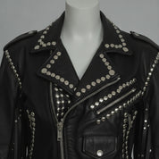 Women's Black Cropped Studded Fringe Leather Biker Jacket — Abbenshaw