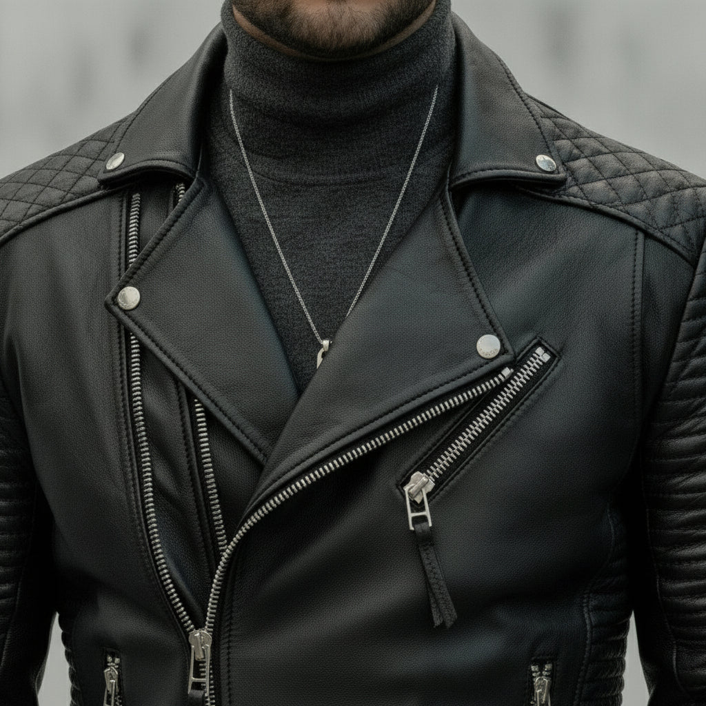 Men's Black Leather Biker Jacket