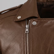 Men's Brown Leather Biker Jacket — Bridgend