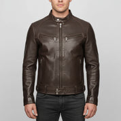 Handmade Vintage Men Brown Leather Racers Cafe Biker Jackets
