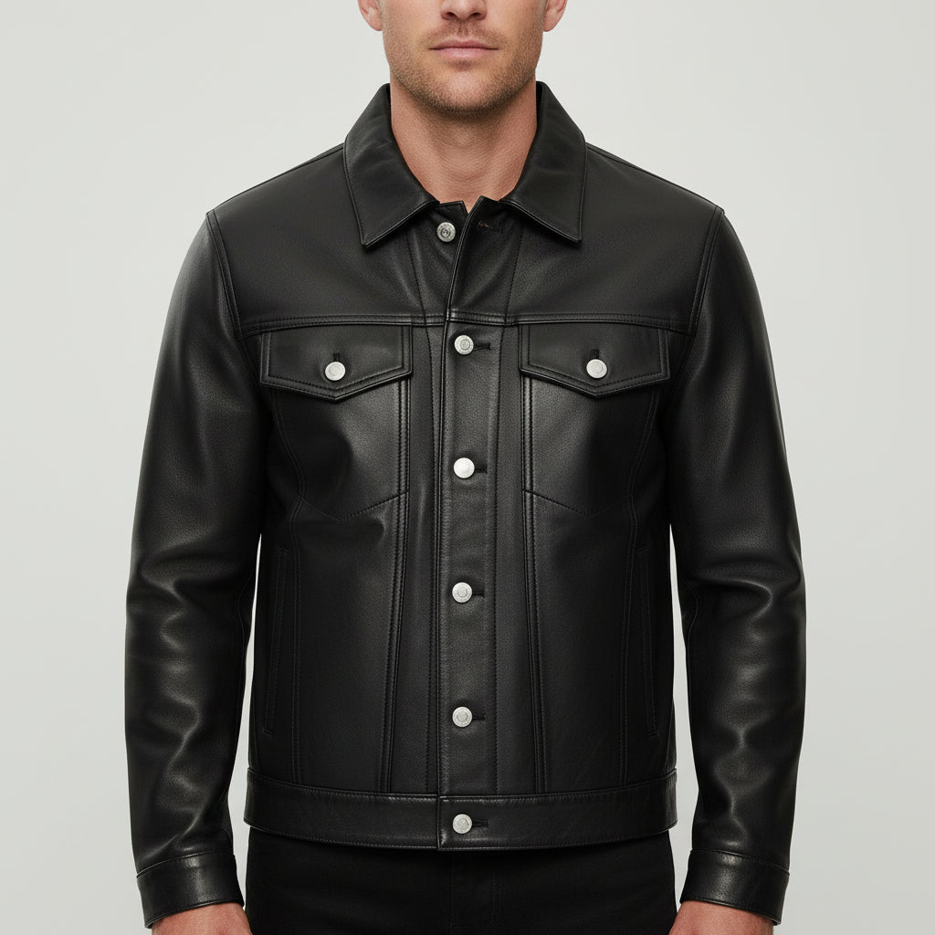 Handmade New Men Black Leather Biker Jackets, Real Leather Button Closure Jackets