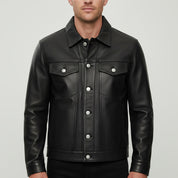 Handmade New Men Black Leather Biker Jackets, Real Leather Button Closure Jackets