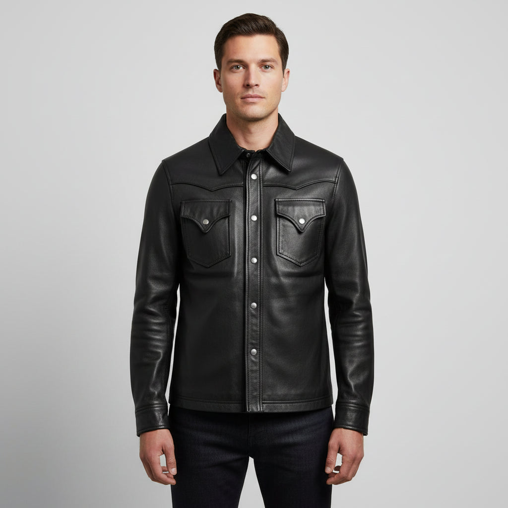 Handmade Men Black Leather Slim Fit Jacket with Cargo Pockets, Men Fashion Jackets