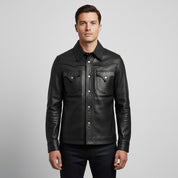 Handmade Men Black Leather Slim Fit Jacket with Cargo Pockets, Men Fashion Jackets