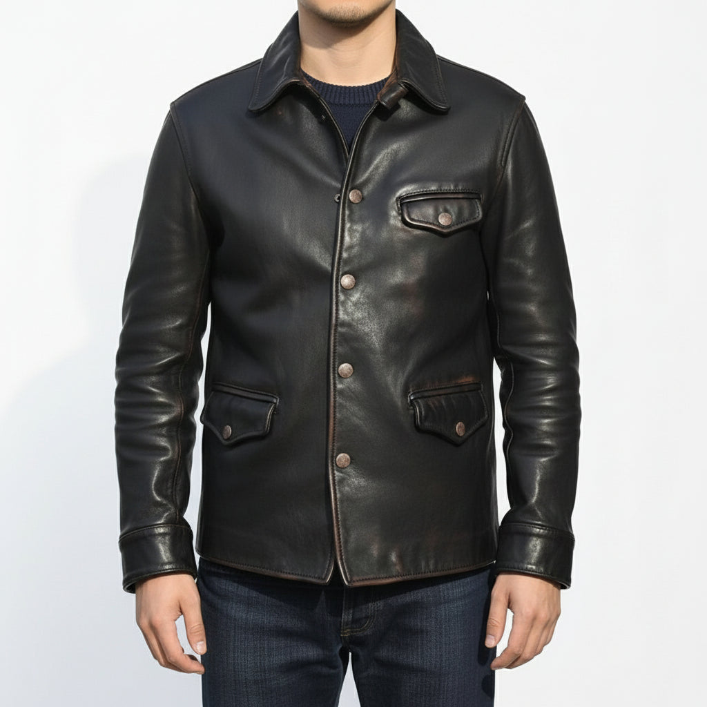Handmade Men's Black Leather Biker Jacket, Winter Fashion Leather Apparel for Men