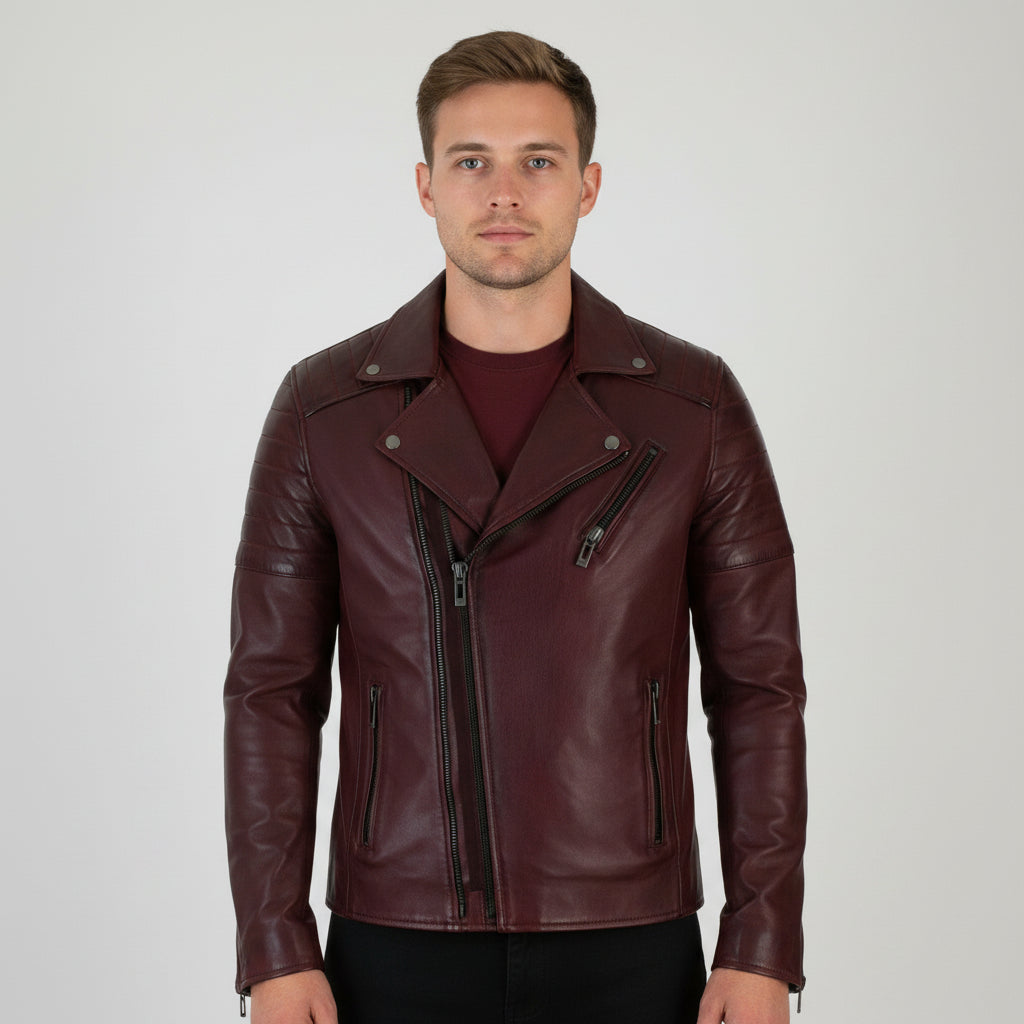 Men's Handmade Aged Genuine Leather Jacket Slim Fit Zip Closure Vintage Style