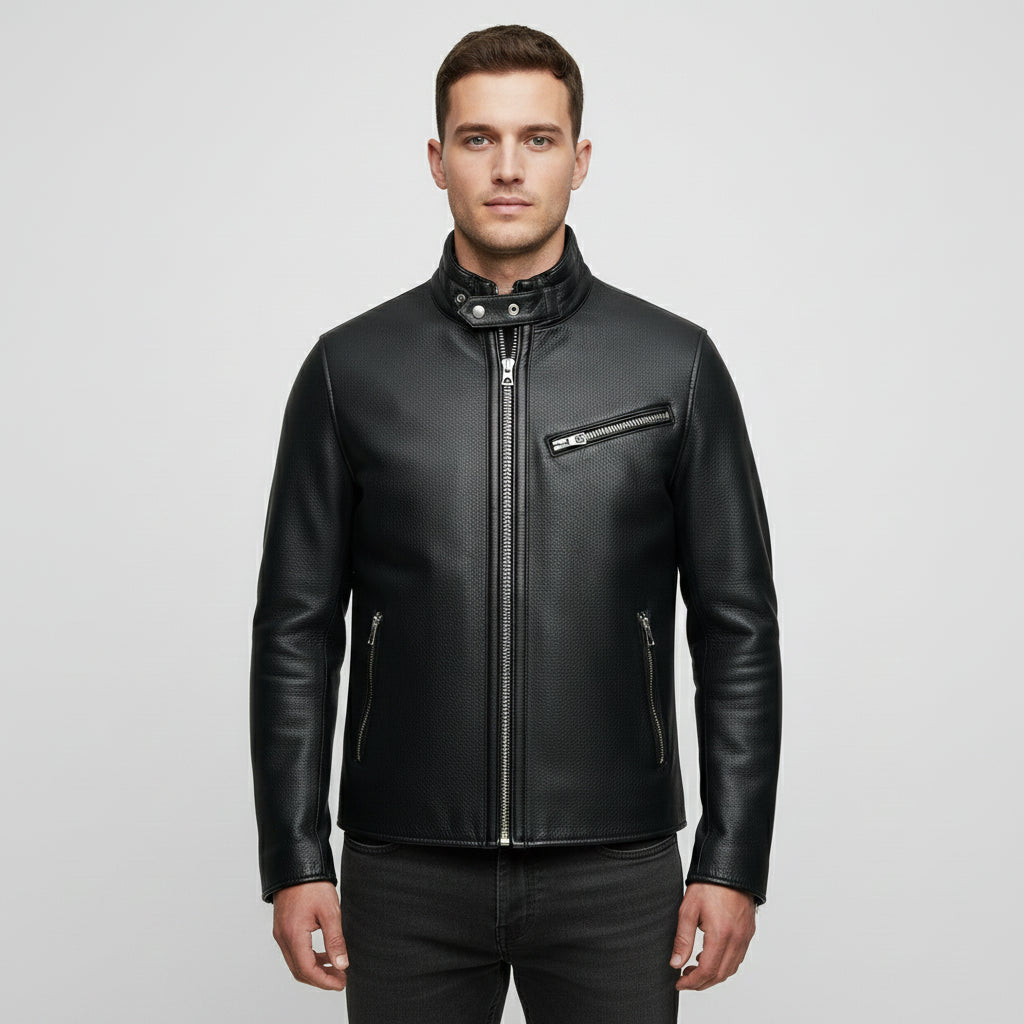 Men's Handmade Black Cowhide Leather Motorcycle Jacket
