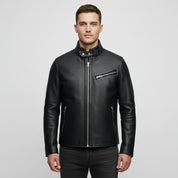Men's Handmade Black Cowhide Leather Motorcycle Jacket