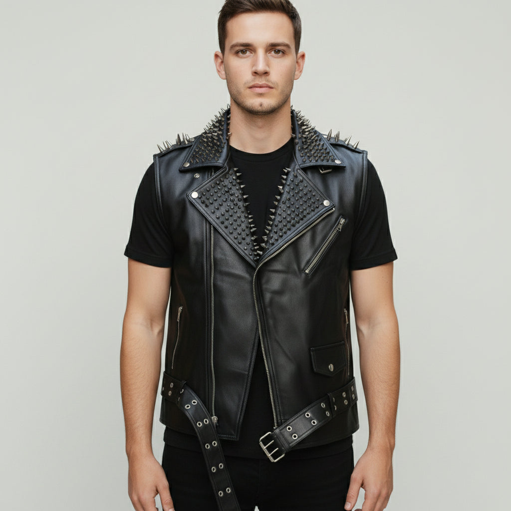 Handmade Men's Leather Vest  Jacket with Studs, Motorcycle vest for men