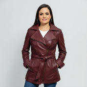 Women's Gothic Ox Blood Dyed Leather Jacket, Women's Stylish Leather Trench Coat