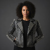 Women's Black Studded Leather Biker Jacket