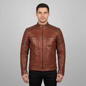 Men's Brown Distressed Leather Cafe Racer Jacket