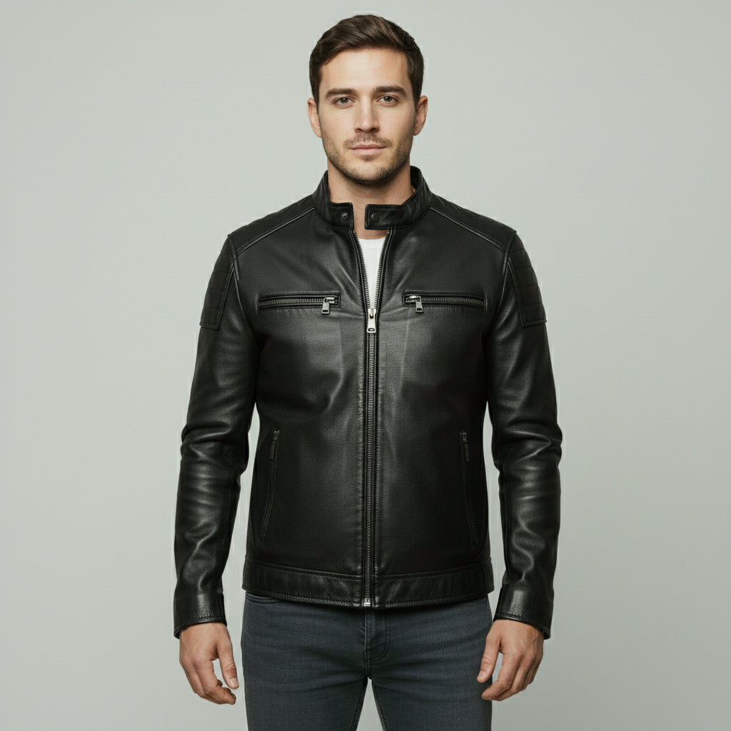 Handmade Men Black Leather Slimfit Jacket, Men Biker Jacket, Leather Jacket Men