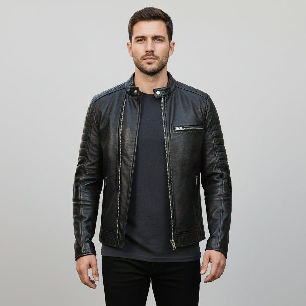 Handmade Men Black Brando Leather Jacket, Black Biker Jacket, Motorcycle Jacket Mens
