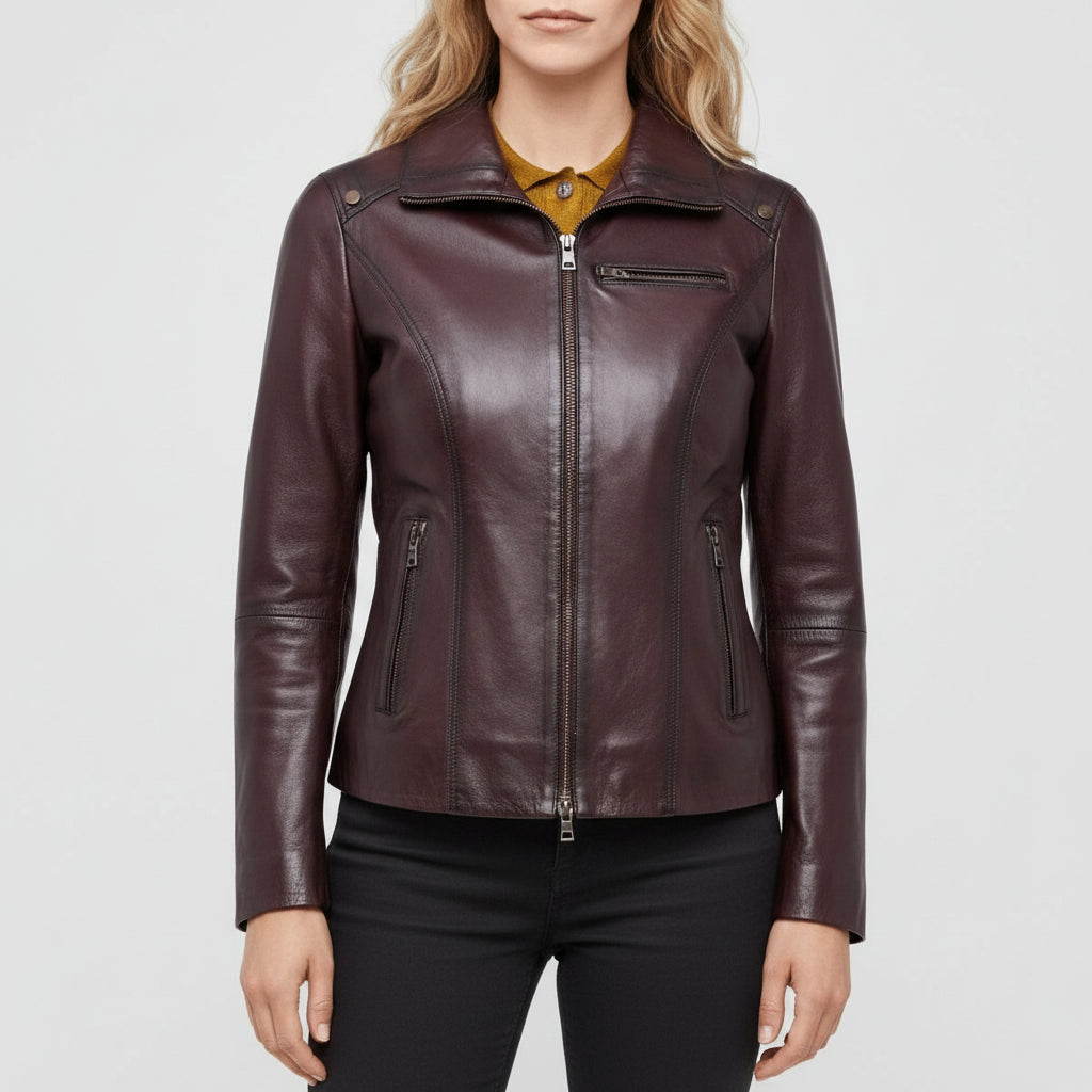 Handmade Women Antique Brown Leather Jacket, Women Multi Pocket Biker Jacket Jacket
