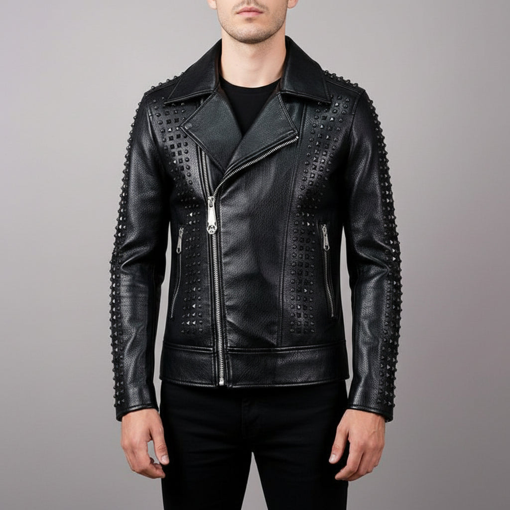 Punk Handmade Men's Studded Leather Jacket,rock Style Leather Jacket