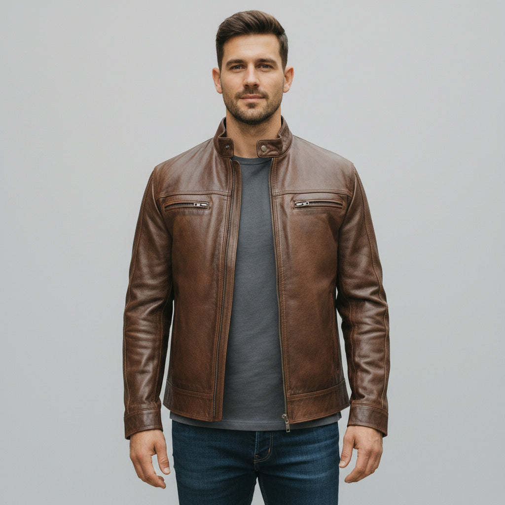 Men's Antique Brown Handmade Leather Biker Jacket