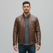 Men's Antique Brown Handmade Leather Biker Jacket