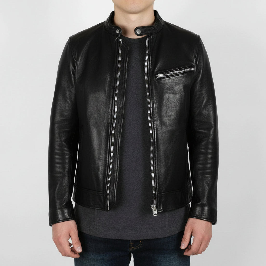 Men's Black Full-Grain Leather Biker Jacket