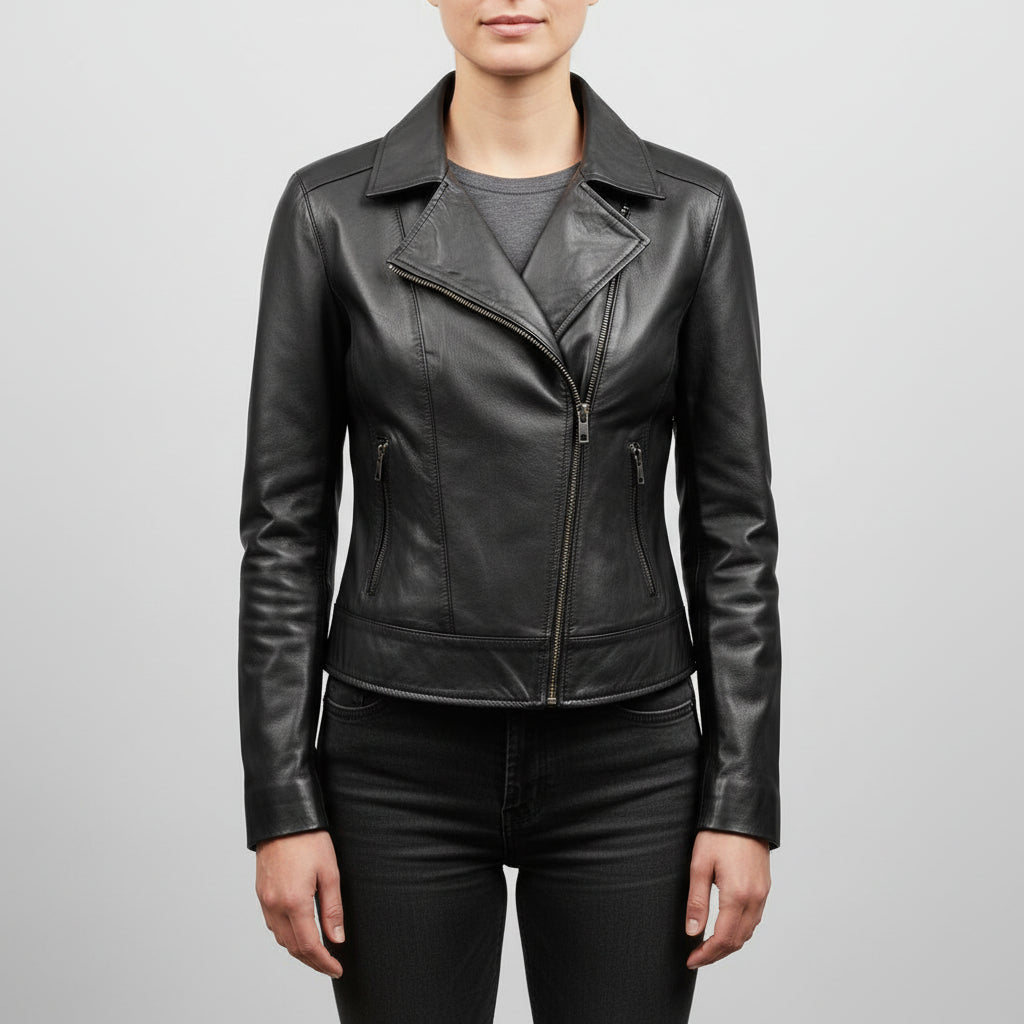 Women's Black Leather Biker Jacket