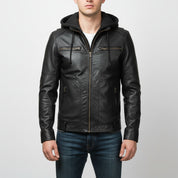 Men's Black Hooded Leather Biker Jacket