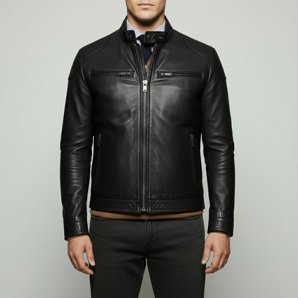 Men's Black Slim Fit Leather Biker Jacket