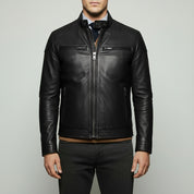 Men's Black Slim Fit Leather Biker Jacket