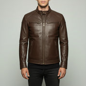 Men's Brown Slim Fit Leather Biker Jacket