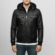 Men's Black Hooded Leather Biker Jacket