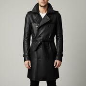 Men's Black Leather Trench Coat