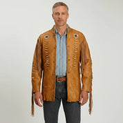 Men's Tan Fringe Leather Biker Jacket