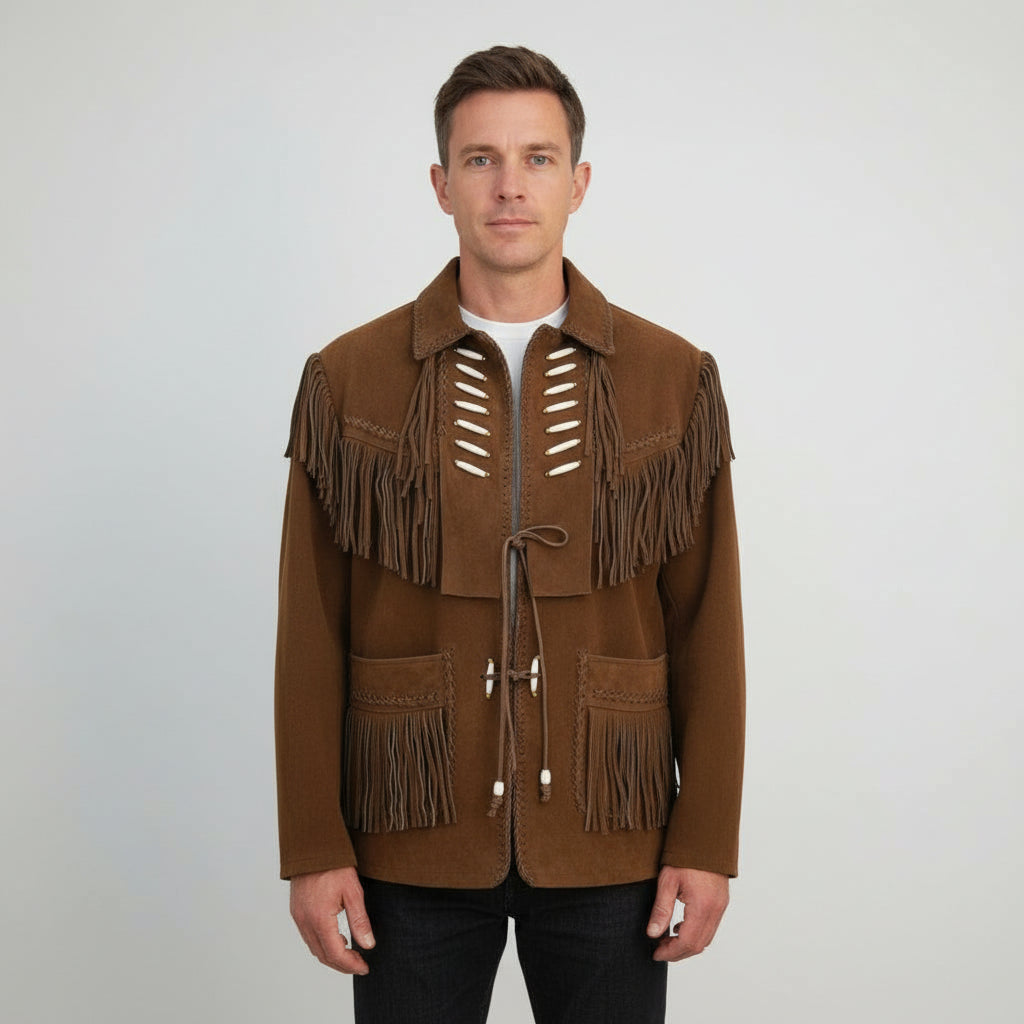 Men's Brown Fringed Suede Jacket